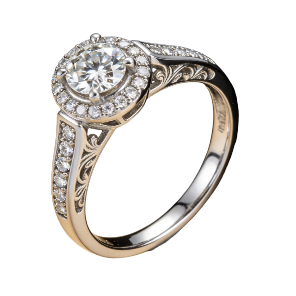 Vintage Engraved Halo Engagement Ring