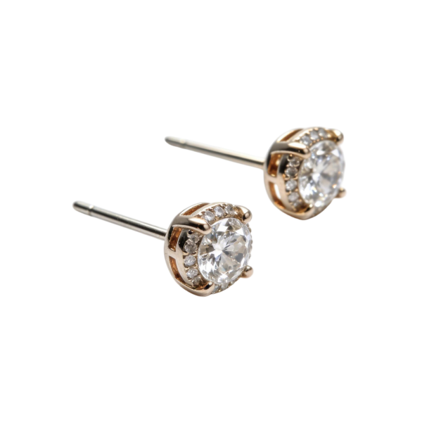 Rose Gold Halo CZ Stud Earrings