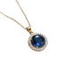 Gold-Tone Round Sapphire Halo Pendant Necklace