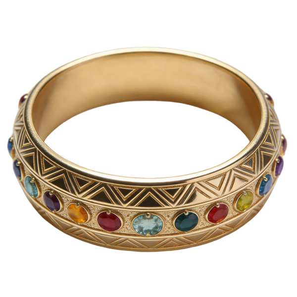 Gold-Tone Art Deco Bangle with Multi-Color Stones