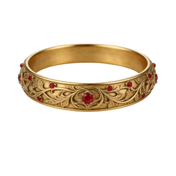 Vintage Style Gold-Tone Bangle with Red Stones