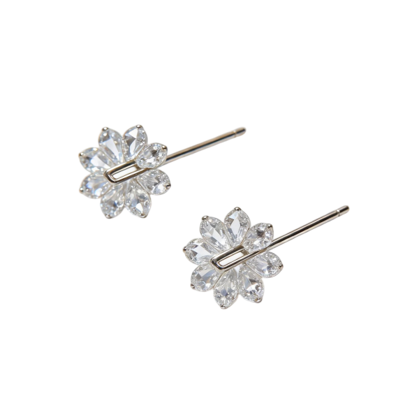 Sparkling Cubic Zirconia Floral Stud Earrings (Pair)