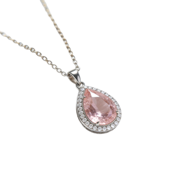 Silver-Tone Pear-Shaped Pink Crystal Pendant Necklace