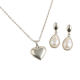 Heart Pendant Necklace & Teardrop Pearl Earrings Set
