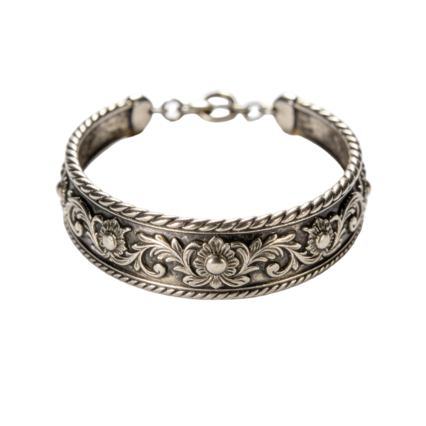 Vintage Floral Engraved Silver Bangle Bracelet