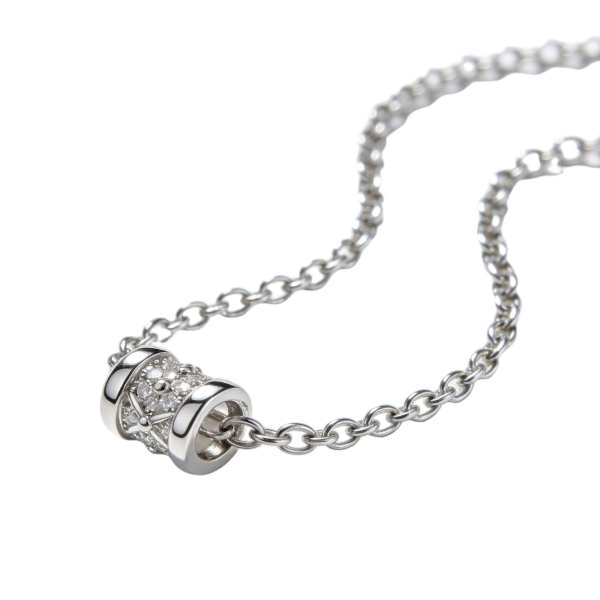Paved Diamond Barrel Pendant Necklace