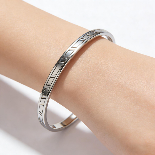 Modern Geometric Pattern Silver Bangle Bracelet
