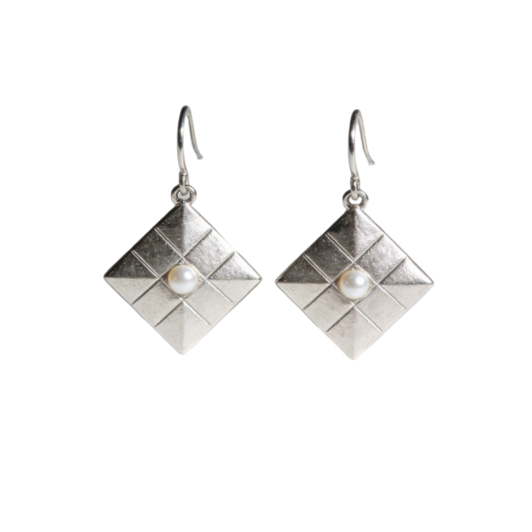Quilted Diamond Shape Pearl Drop Earrings