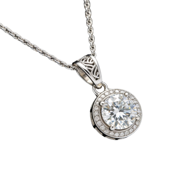 Halo-Style Round CZ Pendant Necklace