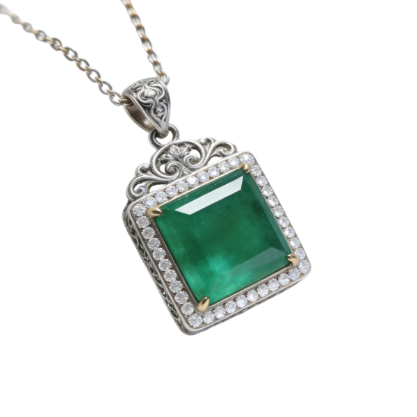 Silver-Tone Square Emerald Pendant Necklace