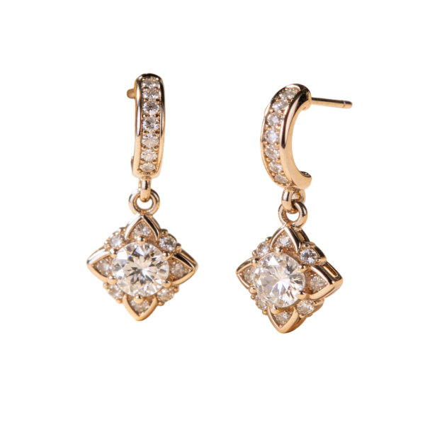 Gold-Tone Square CZ Drop Hoop Earrings