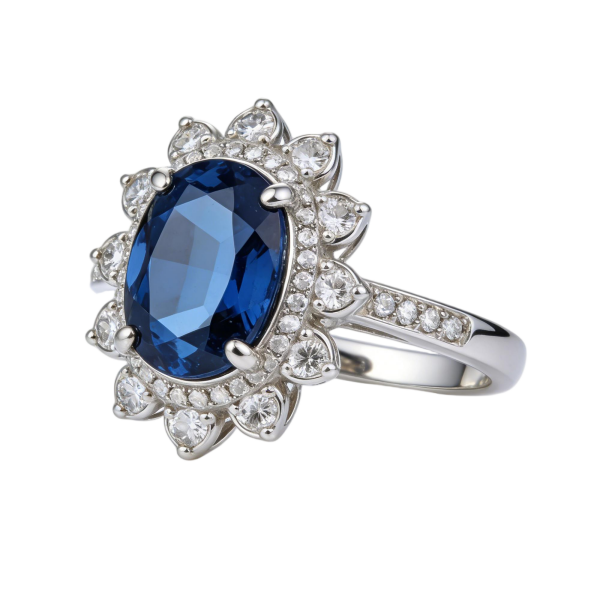 White Gold Oval Sapphire Halo Ring
